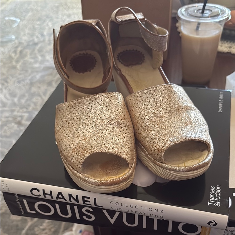 Fly London Gold Espadrilles with Ankle Strap